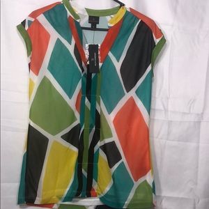 Worthington multi fall colored sleeveless blouse women's medium color block NWT